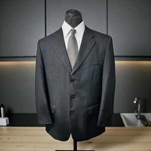 Elegant Dark GrayWith Hints Of Teal Blue Men's Suit Jacket☑️